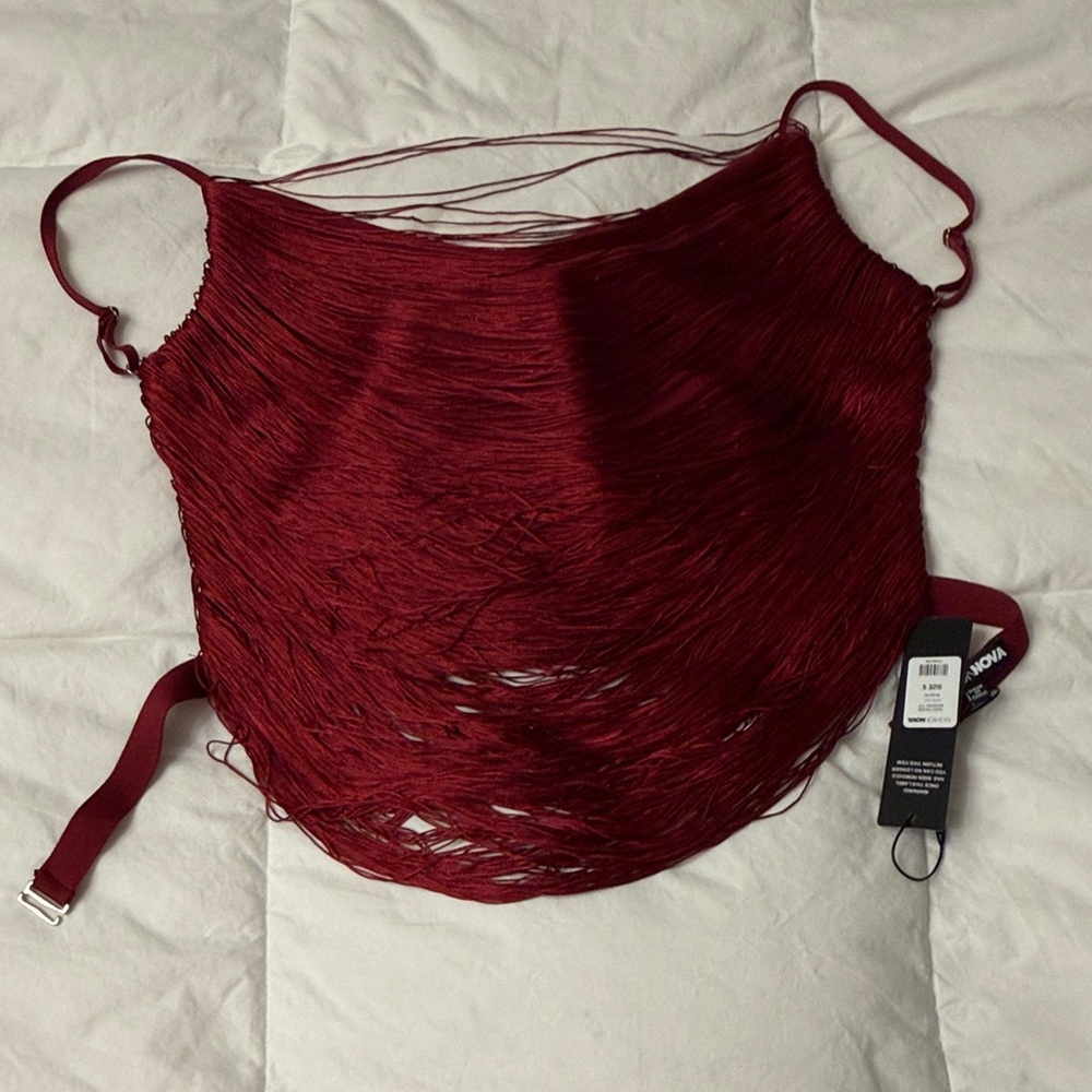 Fashion nova Wine Fringe Camisole Top size small
